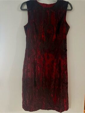 🇨🇦 Vintage Louben Canada Burgundy Velvet Gothic Jacquard Shift Dress Size S/M
